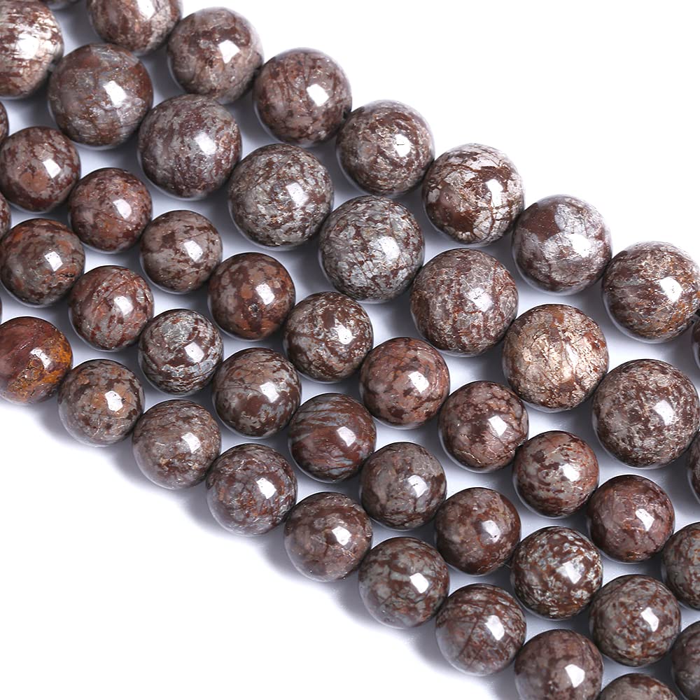 8MM 45PCS Natural Stone Brown Snowflake Jasper Obsidian Loose Beads for Jewelry Making DIY Bracelet
