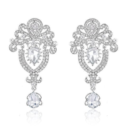 MEEDOZ 2 Pieces Crystal Rhinestone Marquise Pear-Shaped Teardrop Flower Brooch Pin Set for Women DIY Bridal Wedding Bouquet Kit (Silver-02)