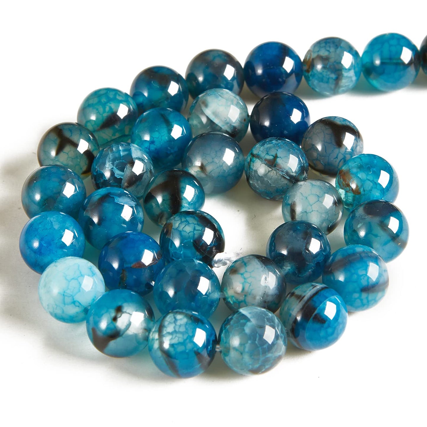 100pcs 10mm Blue Dragon Vein Agate Beads Natural Gemstone Beads Round Loose Beads for Jewelry Making
