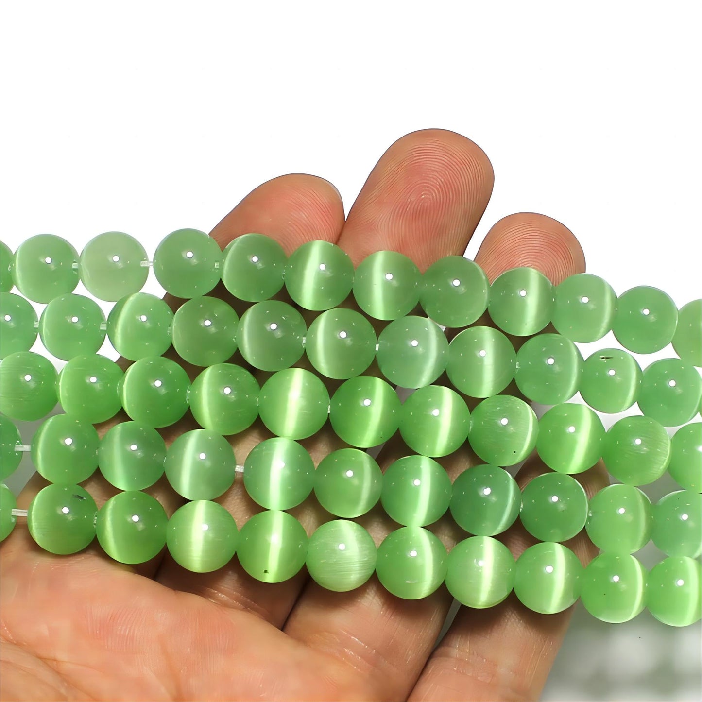 MJDCB 35pcs Light Green Cat Eye Stone Beads 10mm Round Crystal Loose Bead for Jewelry Making DIY Bracelets Necklace Accessories