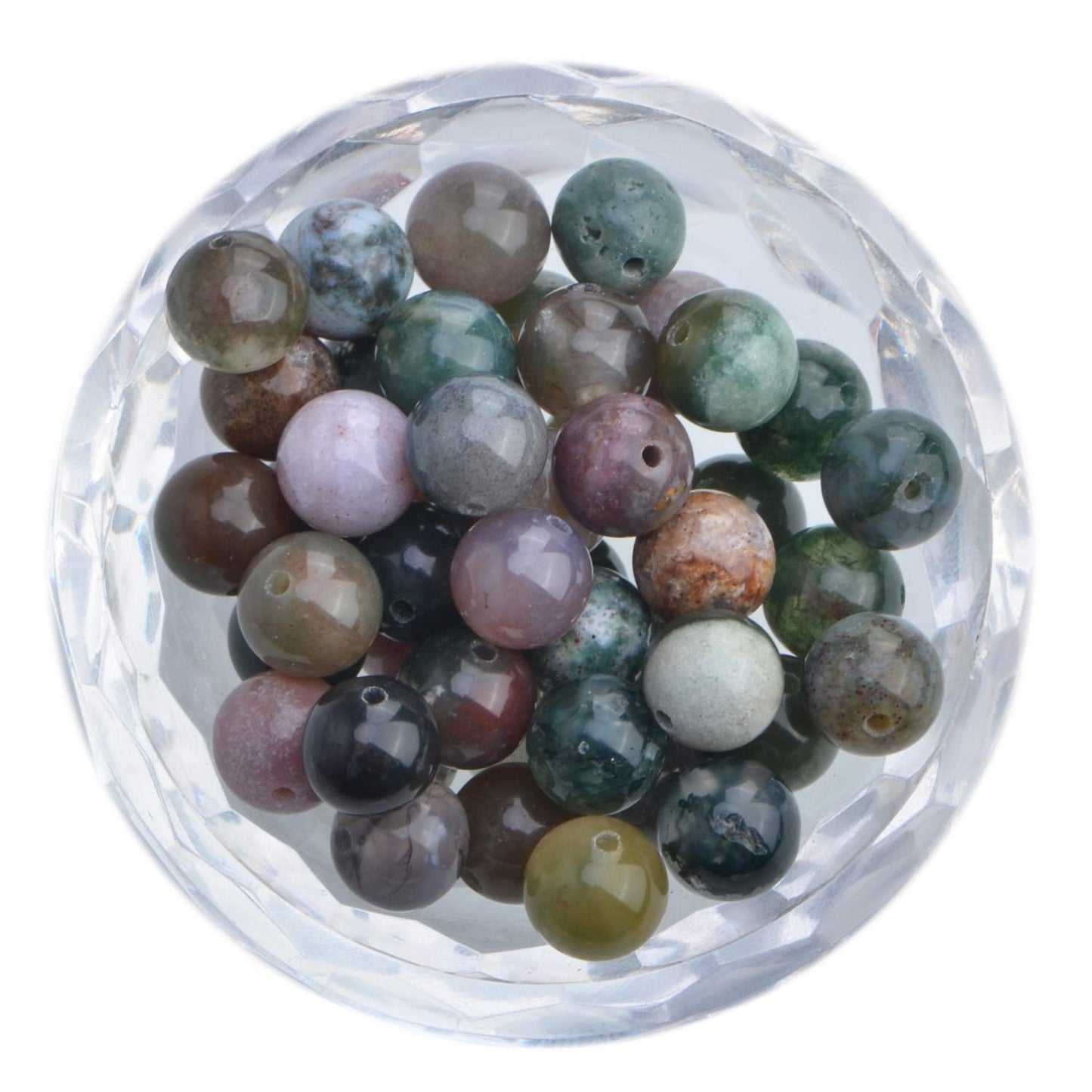 100Pcs Natural Crystal Beads Stone Gemstone Round Loose Energy Healing Beads with Free Crystal Stretch Cord for Jewelry Making (Indian Agate, 8MM)