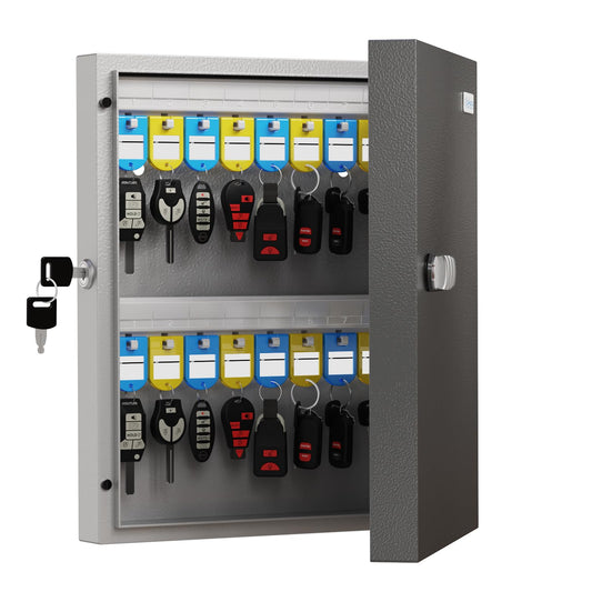 DiDiHere 32-Keys Key Lock Box – Wall Mounted Key Cabinet with Dual Lock (Key & 3-Digit Combination), Writable Key Racks and Tags, Key Organizer for House Entryway & Garage, School, Office Car Keys