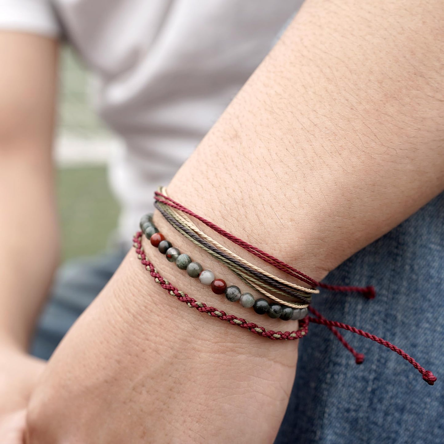 Handmade Natural Stone Beaded Healing Bracelet Gift for Men Adjustable Rope String Bracelet (African Bloodstone, Adjustable)