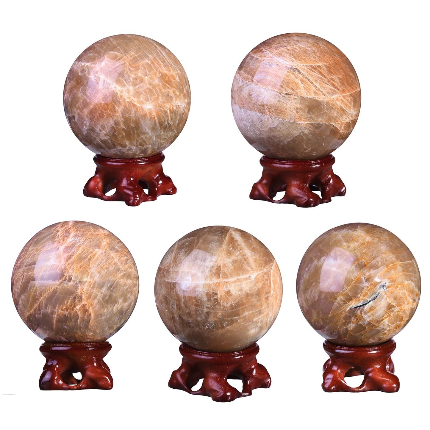 Nupuyai Natural Orange Moonstone Crystal Ball with Resin Stand, Healing Crystal Sphere for Home Decor 2.4"-2.76"(61mm-70mm)