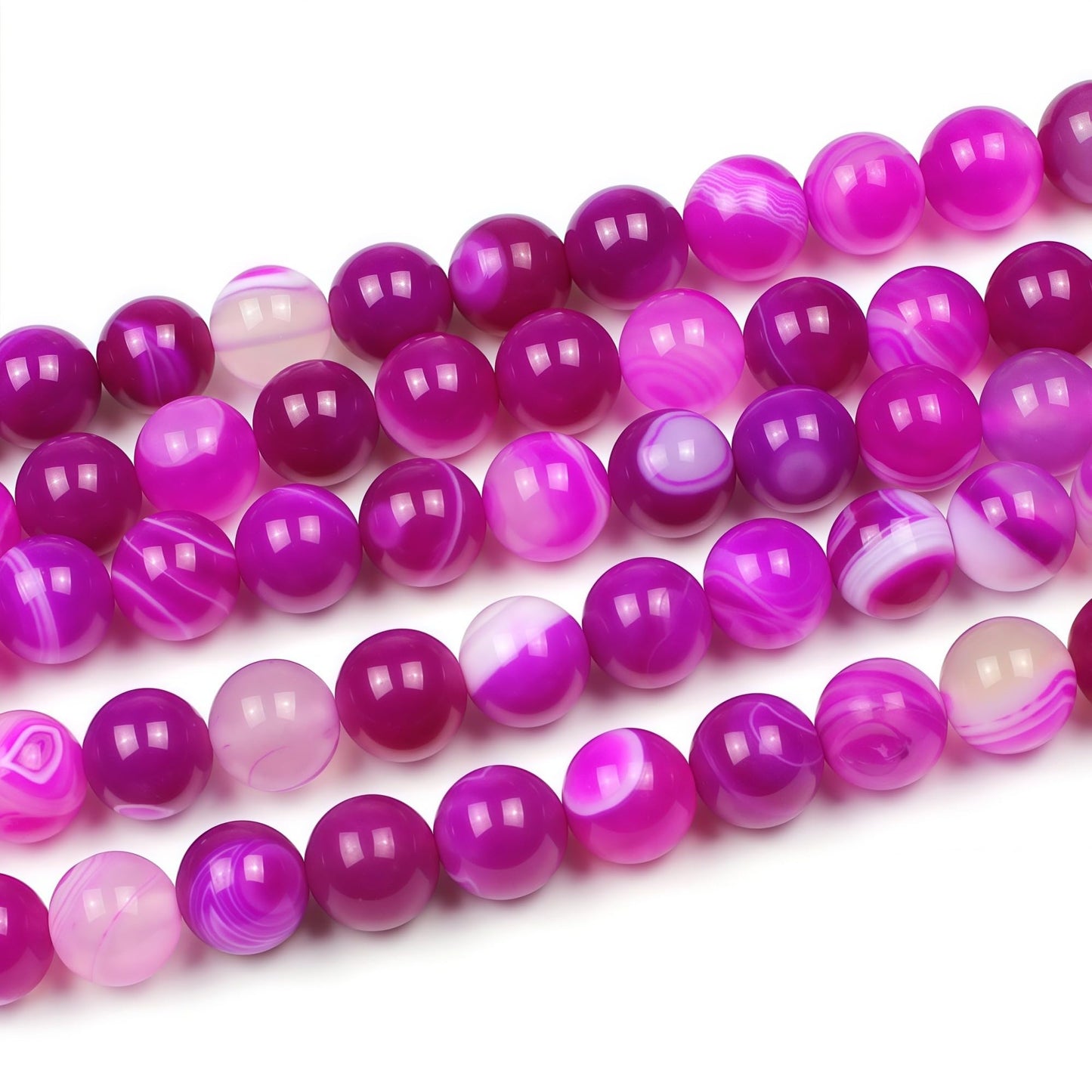 MJDCB Natural Stone Beads Rose Red Stripe Agate Round Loose Beads for Jewelry Making DIY Bracelet Necklace (12mm)