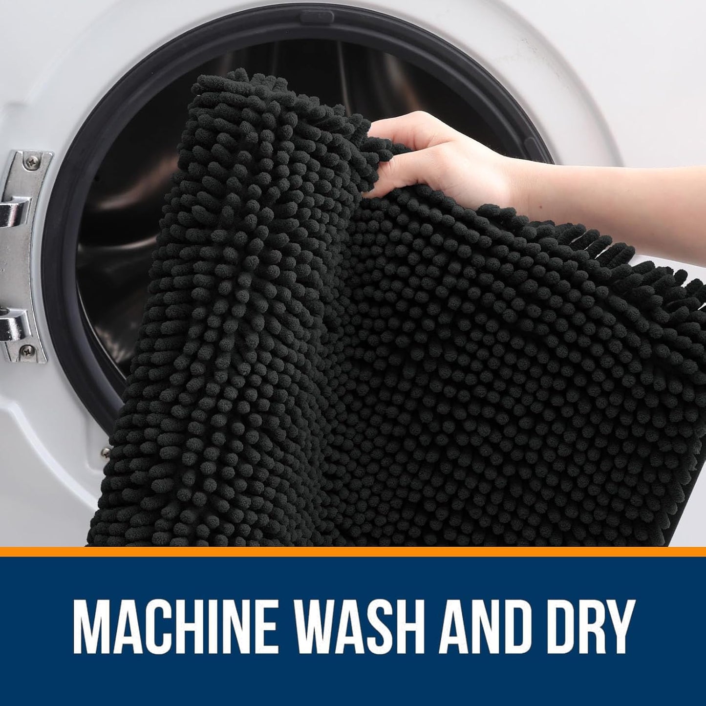 OLANLY Bathroom Rugs - Extra Soft Absorbent Chenille Mats | Quick-Dry, Machine Washable, 47x20", Black