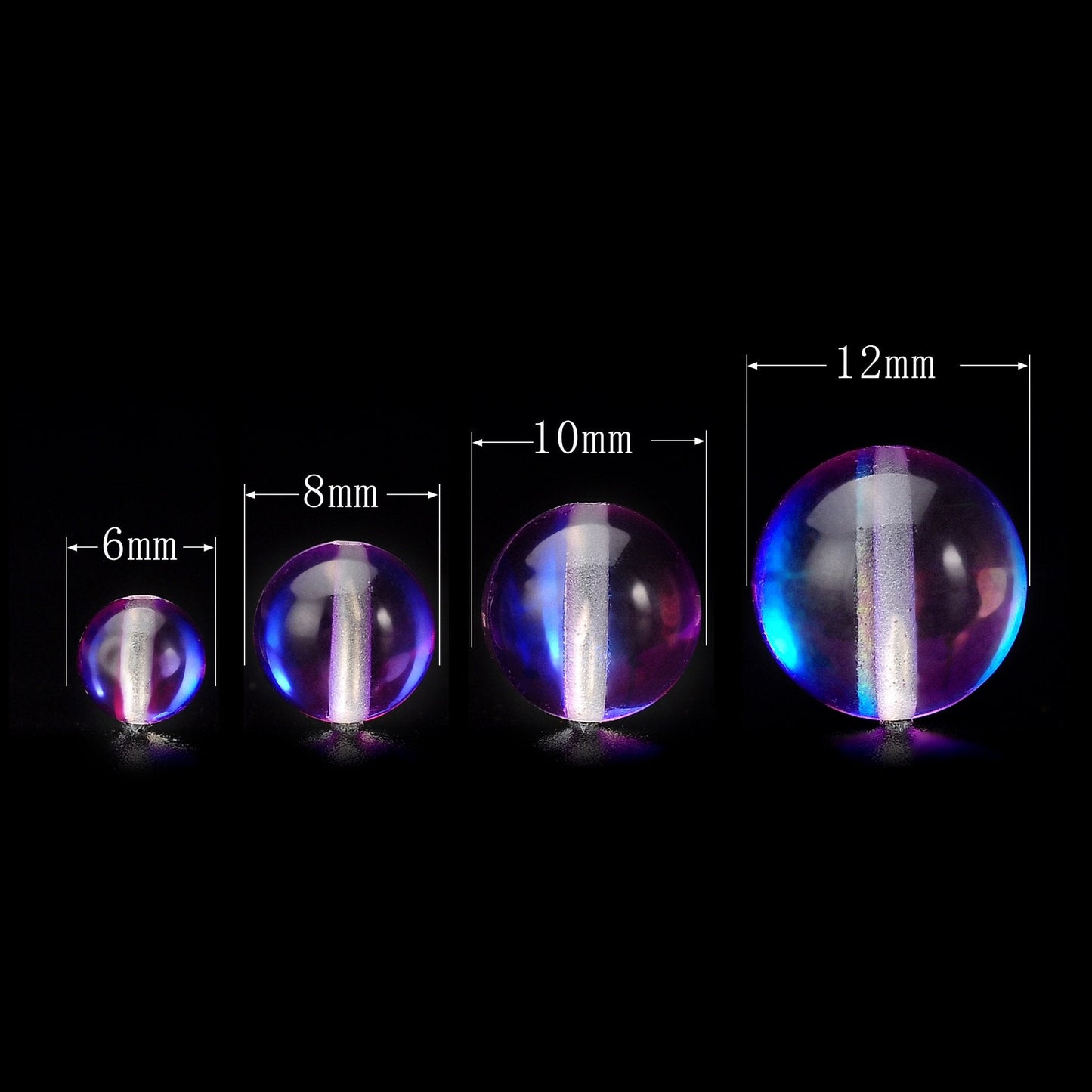 RUBYCA Round Moonstone Crystal Glass Beads Aura Iridescent for Jewelry Making (1 Strand, 12mm, Purple)