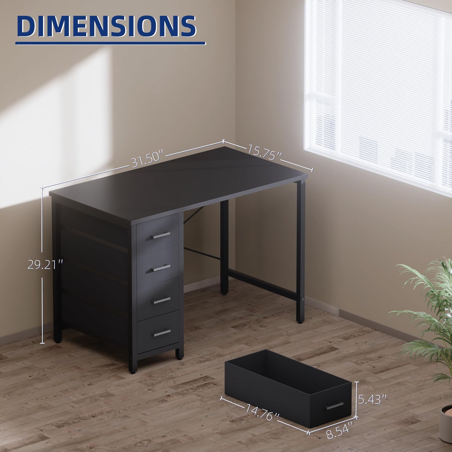Pamray 32 Inch Computer Desk with 4 Drawers Small Office Desk for Home Bedroom Study Writing Simple Modern Computer Table Pink
