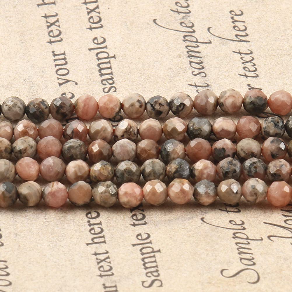 Song Xi 180pcs 2mm Natural Black Stripe Rhodochrosite Gemstone Beads Faceted Round Loose Stone Beads for Jewelry Making (1 Strand)