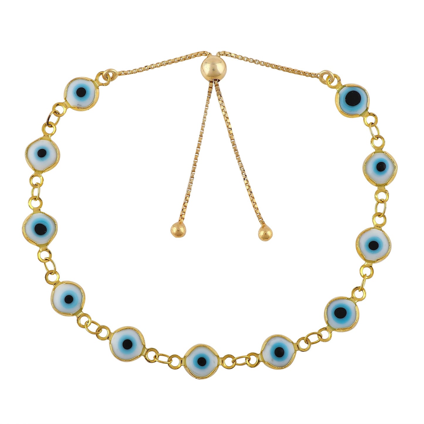 CRYSTALINES Genuine Evil Eye Onyx Gemstone Bolo Bracelet, 14K Gold Plated Link Chain Bracelet, Handmade Jewelry, Healing Crystals, Adjustable Chain, Spiritual Christmas Gift for Women