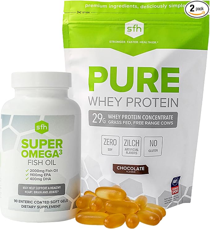 SFH Health & Wellness Bundle Pure Whey Chocolate Protein Powder and Super Omega 3 Fish Oil