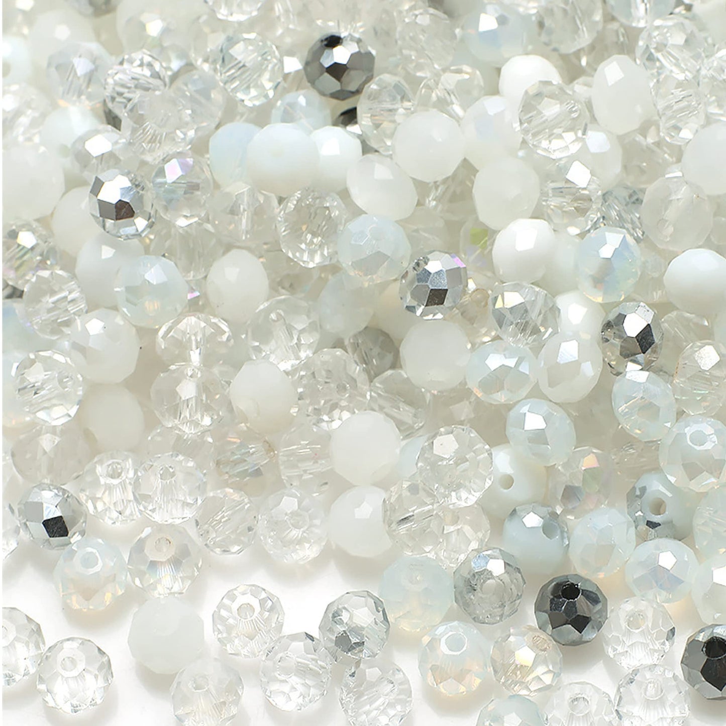 Niziky 200PCS Crystal Glass Beads for Jewelry Making, 6mm Multicolor White Faceted Rondelle Glass Beads with Hole, Briolette Spacer Bead for Jewelry Bracrlet Making Crafts Projects