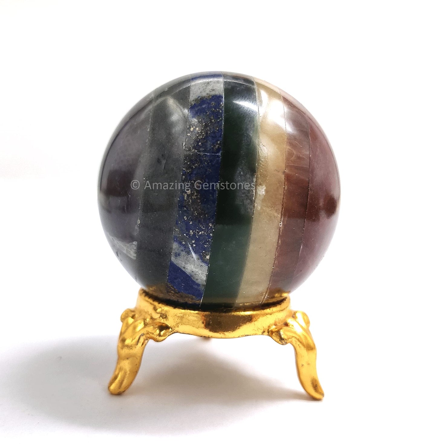 Amazing Gemstone Seven Chakra Crystal Sphere Round Ball with Sphere Holder Stand, Natural Healing Stone Sphere for Massage Meditation Crystal Grid Witchcraft Supplies Reiki Yoga