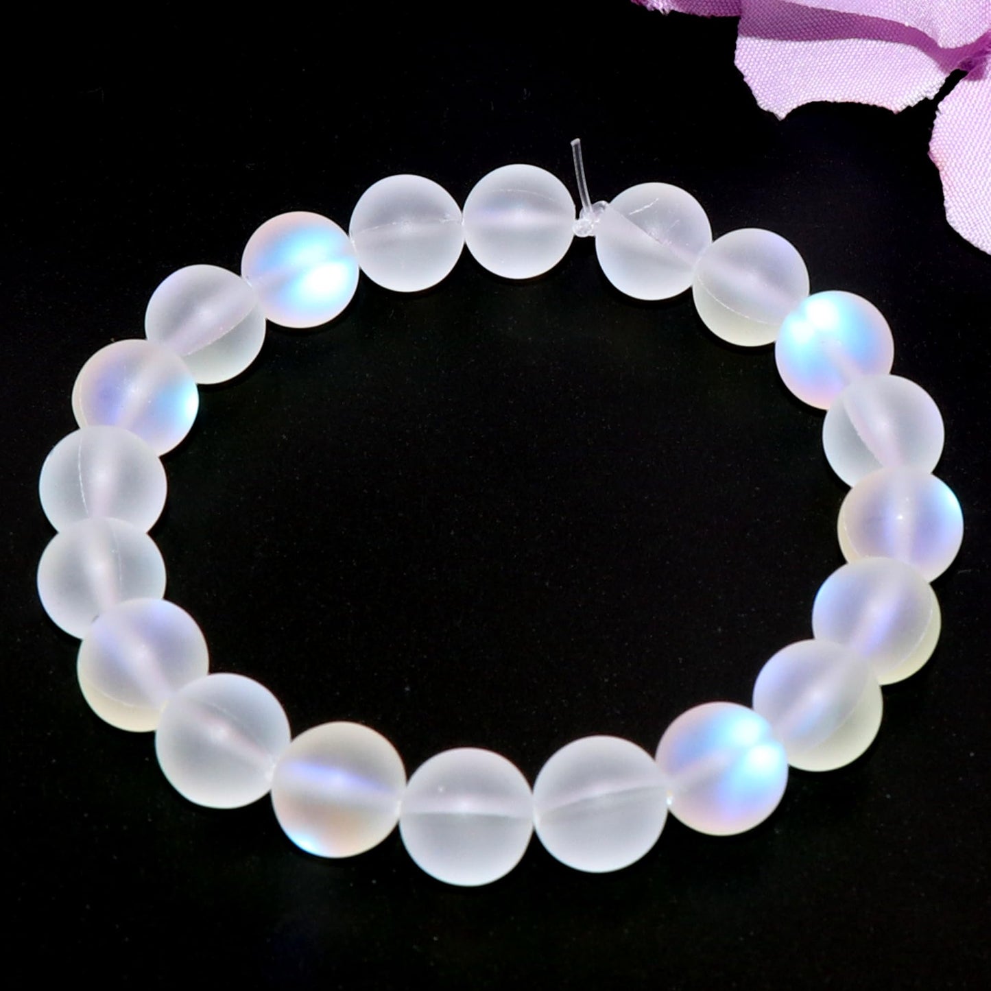 Guoxin 100Pcs Moonstone Matte Iridescent Glass Beads Aurora Frosted Glitter Beads for Bracelets DIY Jewelry Making (6MM, Matte White)