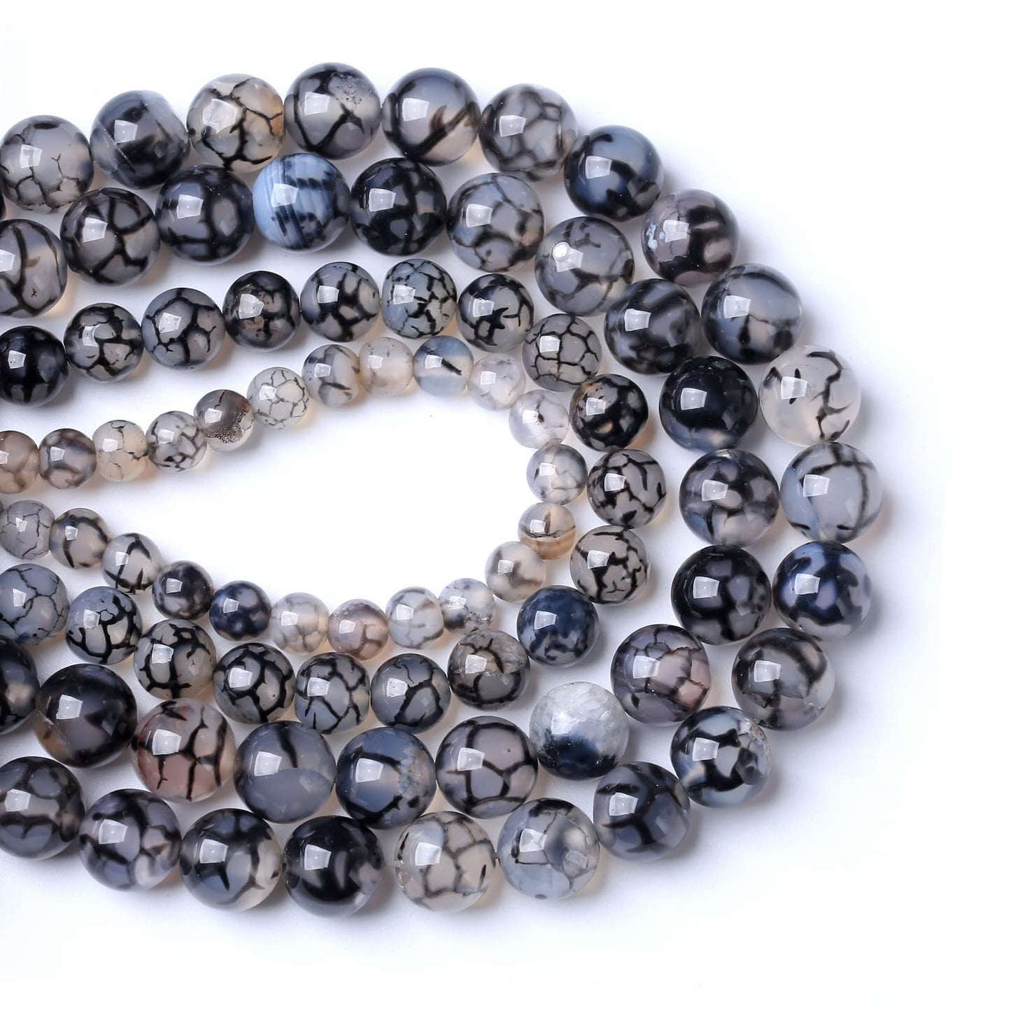 8MM 45PCS Natural Stone Black Dragon Vein Agate Beads for Jewelry Making DIY Bracelet