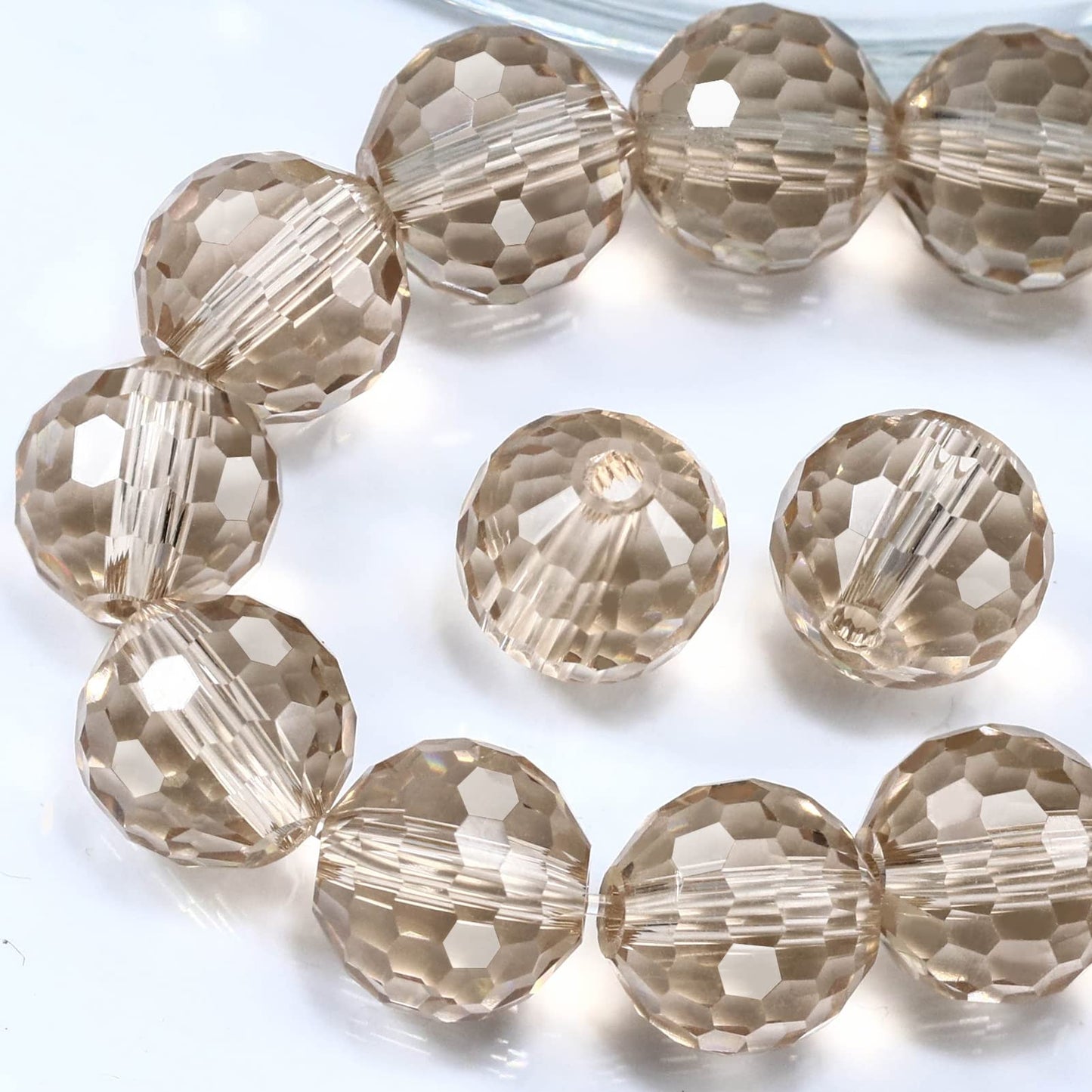 Dowarm 10MM Round Crystal Beads for Jewelry Making, Light Champagne Faceted Glass for Crafts, Bracelet, Wind Chimes, Suncatcher - #5003 Rondelle Spacer, Loose Gemstones, 50PCS
