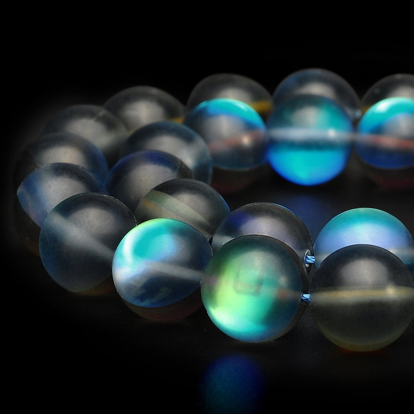 RUBYCA 6mm Round Moonstone Matte Crystal Glass Beads Aura for Jewelry Making Grey, 1 Strand