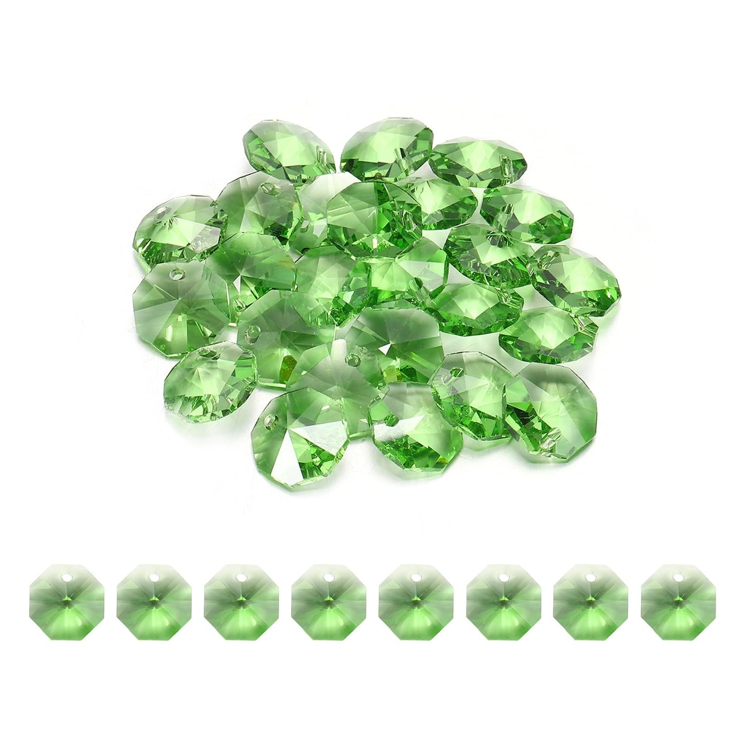 uxcell 25Pcs 1 Hole Crystal Octagon Beads, 12mm K9 Glass Hanging Chandelier Beads Prisms Parts for Crystal Chandeliers Lamp Hanging Pendant Jewelry DIY Craft, Fruit Green