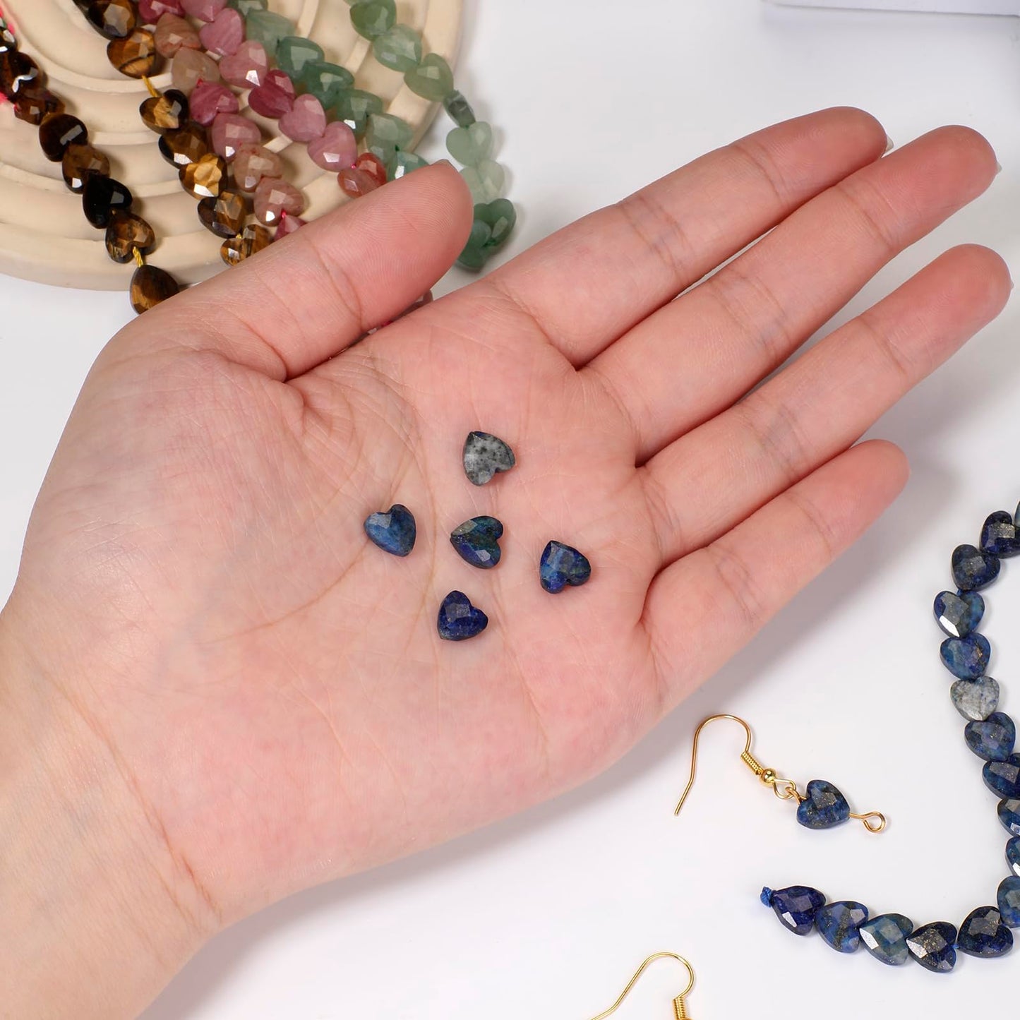 Nitopupu 22pcs Faceted Heart Stone Beads Natural Green Opal Bead 8mm Crystals and Healing Stones for Jewelry Making Supplies,Friendship Bracelet Kit,Love Gifts
