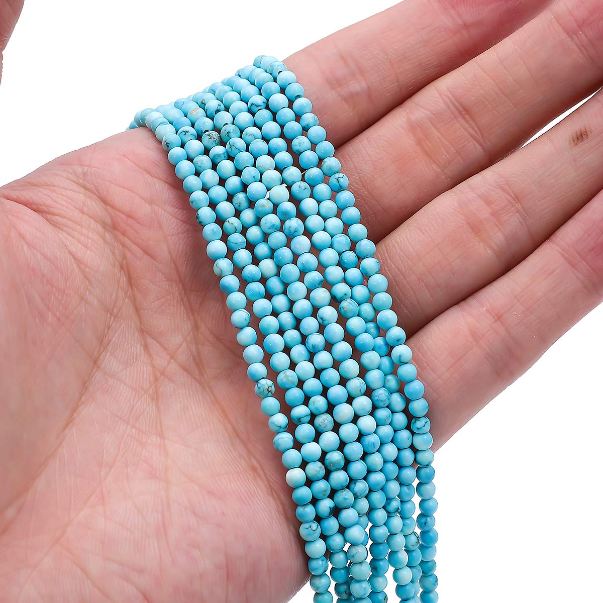 BEADIA Natural Blue Turquoise Stone Round Loose Semi Gemstone Beads for Jewelry Making 3-3.5mm 38cm/Strand