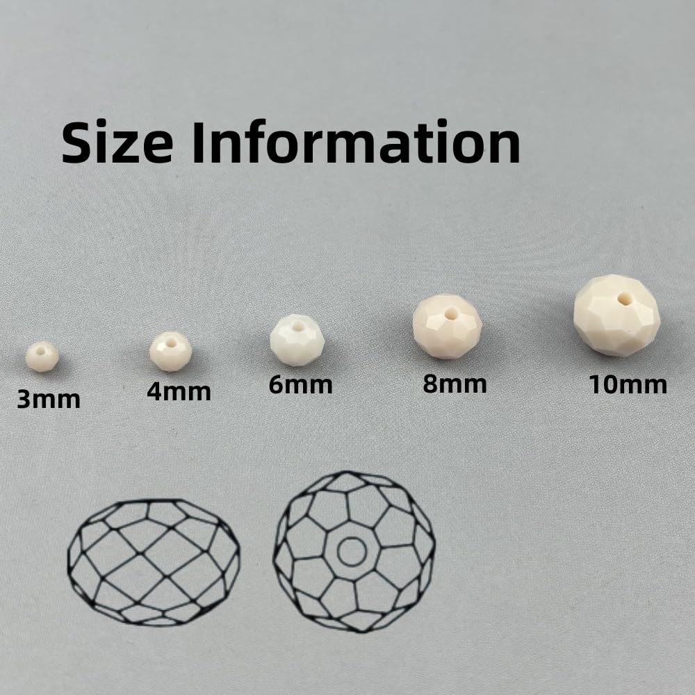 Pinhoollgo 60pcs 10mm Crystal Glass Beads Faceted Rondelle Glass Spacer Beads for Bracelets Necklace Pendants Earrings Key Chains Jewelry Making(Light Beige Porcelain)