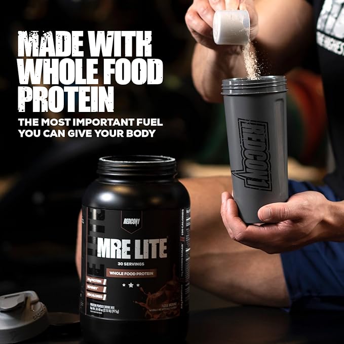 REDCON1 MRE Lite Whole Food Protein Powder, Cookies N' Cream - Low Carb & Whey Free Meal Replacement with Animal Protein Blends - Easy to Digest Supplement Made with MCT Oils (30 Servings)