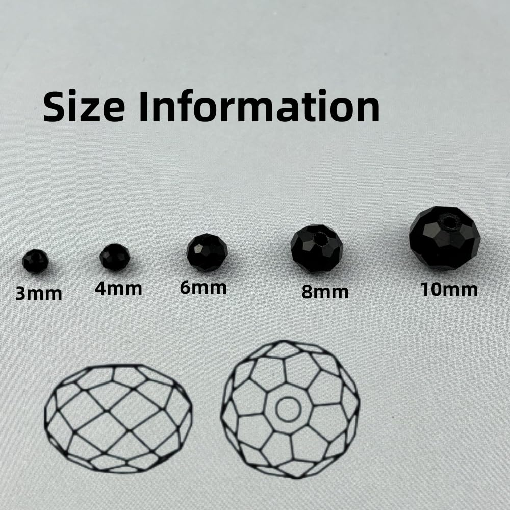 Pinhoollgo 100pcs 8mm Crystal Glass Beads Faceted Rondelle Glass Spacer Beads for Bracelets Necklace Pendants Earrings Key Chains Jewelry Making(Black)