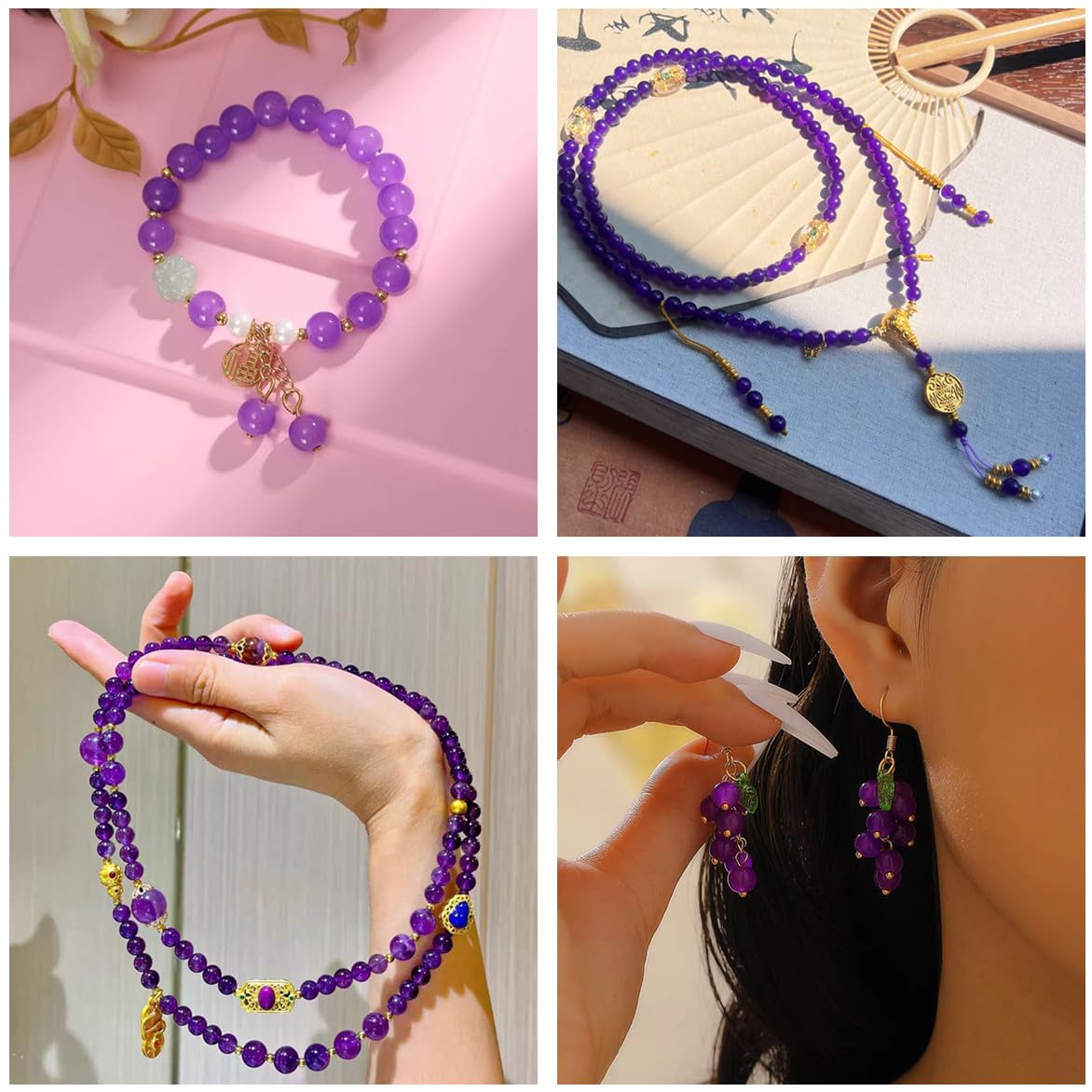 200PCS Glass Beads 8mm Glass Beads for Bracelets Necklaces Jewelry Making DIY Crafts (Dark Purple)