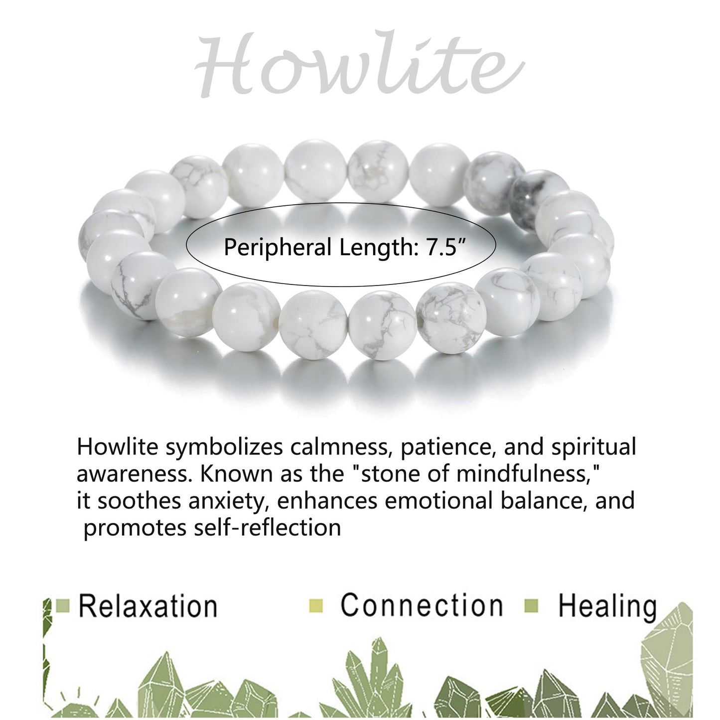 Udolfly Womens Crystal Beaded Bracelets for Women Men Protective Energy Bracelet Natural Gemstone Bead Bracelet 6mm Howlite