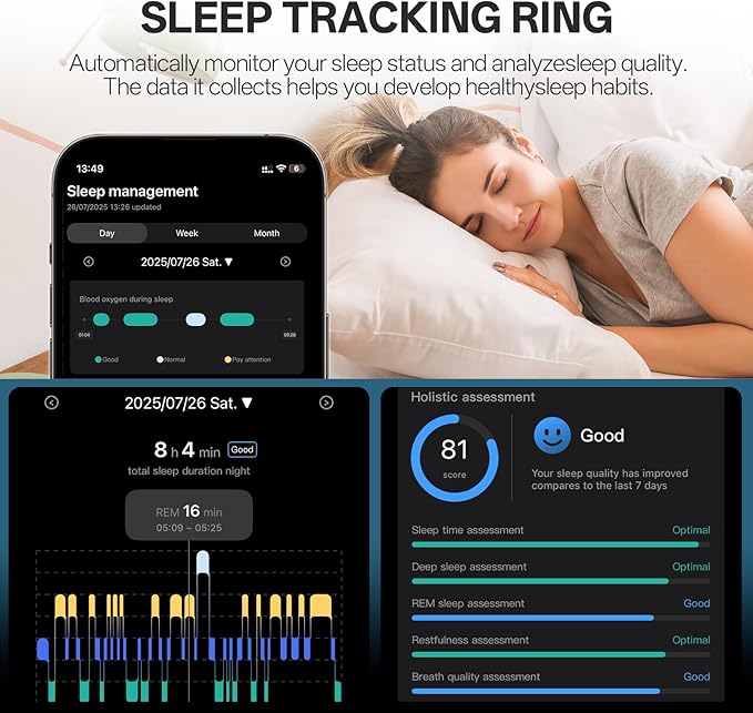 Smart Ring with Vibration Alerts, health tracker ring with Body Temperature Monitor, Heart Rate, Sleep & Fitness Tracking, Waterproof Activity Ring for Men & Women, No App Fees (Silver, 11#)