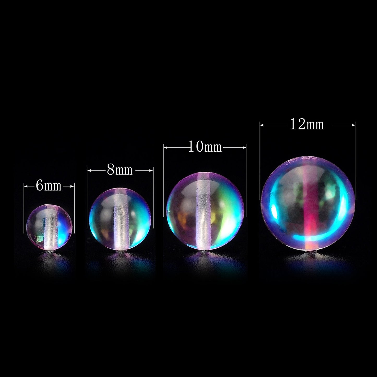 RUBYCA Round Moonstone Crystal Glass Beads Aura Iridescent for Jewelry Making (1 Strand, 10mm, Purple)