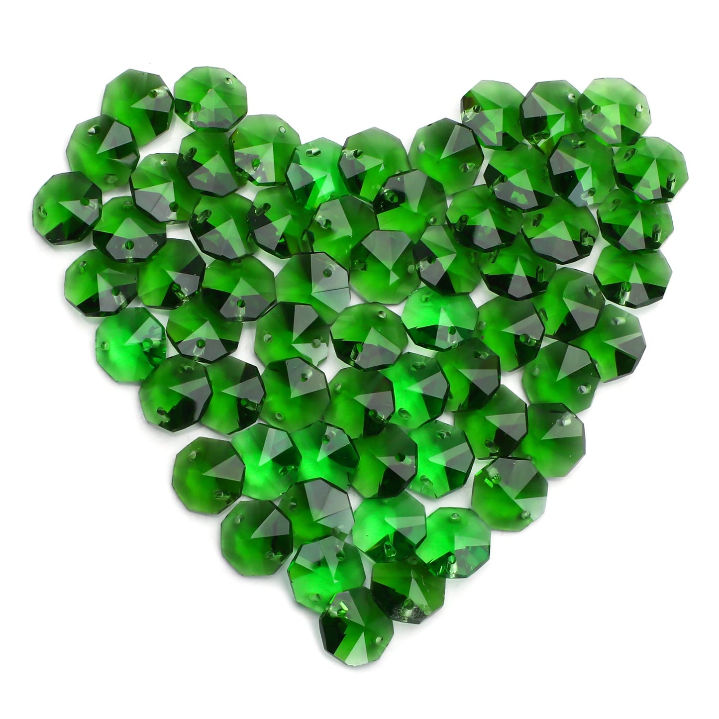 14mm 100pcs Crystal Suncatcher Octagon Beads Prisms, Ideal for Jewelry Making, Chandelier Crystals DIY Parts, Chandelier Replacements,Arts Crafts(Green)