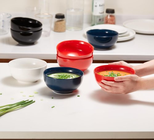 KooK Ceramic Cereal Bowls - Microwave & Dishwasher Safe Porcelain Dishes | Set of 6, 24 oz, Marshmallow White