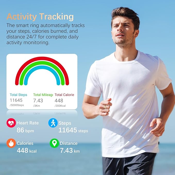 Fit Ring, Smart Health Rings for Women Men with Heart Rate,Blood Oxygen,HRV,Stress Level, Sleep Monitor, Step Tracker, No Subscription Fee, IP68 Waterproof Smart Ring for iphone &Android (Gold, 9#)