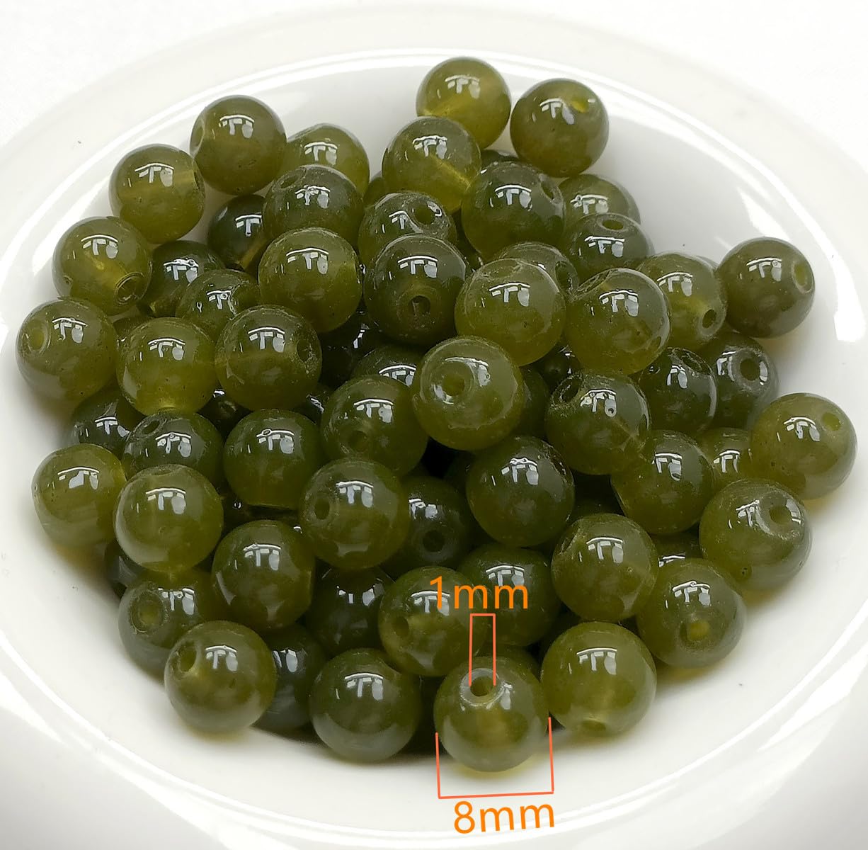 200PCS Glass Beads 8mm Glass Beads for Bracelets Necklaces Jewelry Making DIY Crafts (Olive Green)