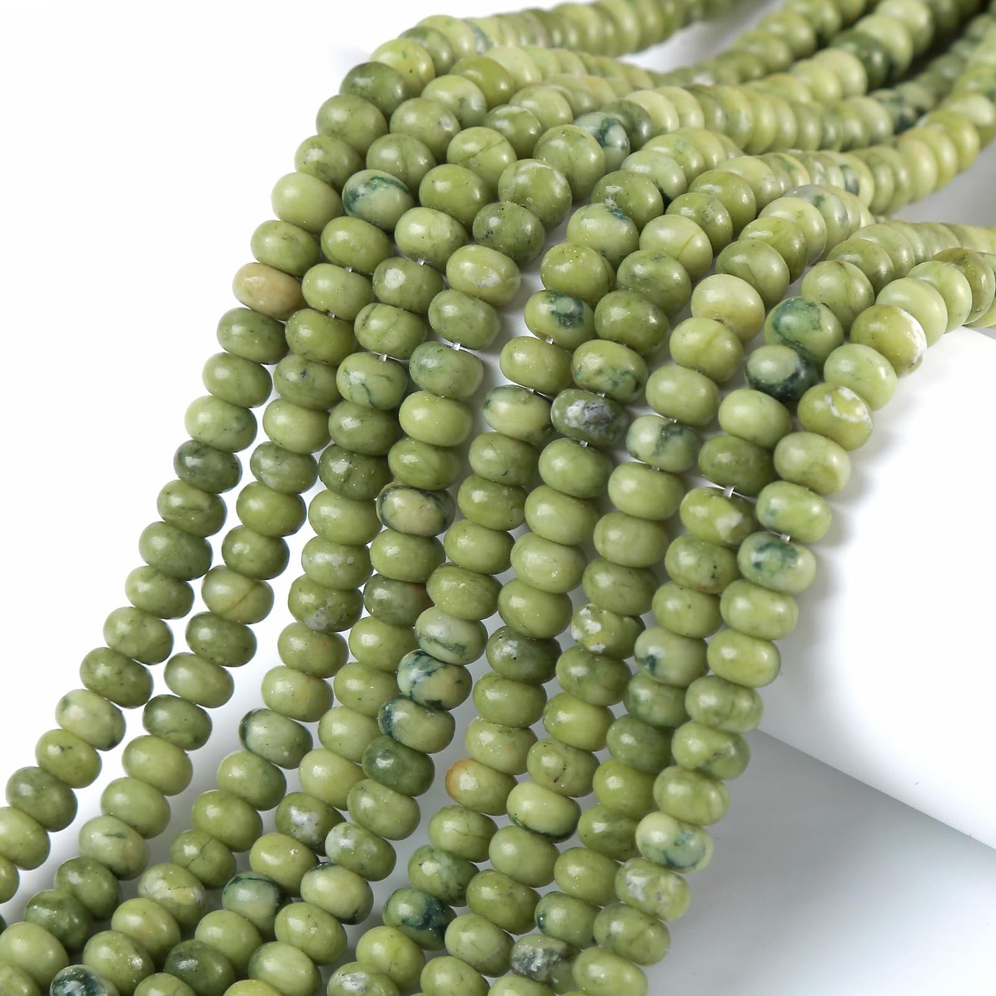5x8MM 72PCS Chinese Green Jade Tube Rondelle Abacus Disk Spacer Loose Beads for Jewelry Making