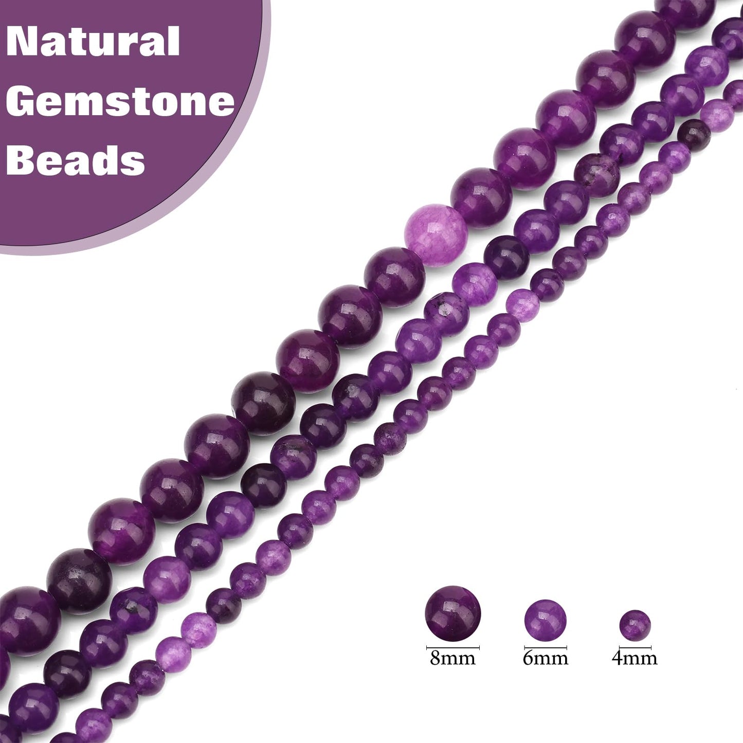 Vinswet 90pcs 4mm Amethyst Natural Stone Beads Round Genuine Real Stone Beading Loose Gemstones DIY Smooth Bead for Bracelet Necklace Earrings Jewelry Making
