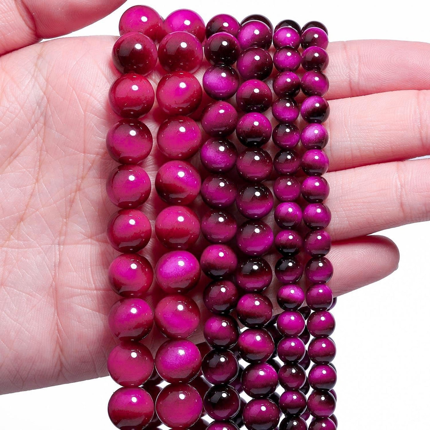 Song Xi 38PCS 10mm Rose Pink Tiger Eye Gemstone Beads for Jewelry Making, Round Smooth Glass Beads for DIY Bracelet Necklace Earring Keychain, Arts and Crafts, for Christmas Wedding Birthday