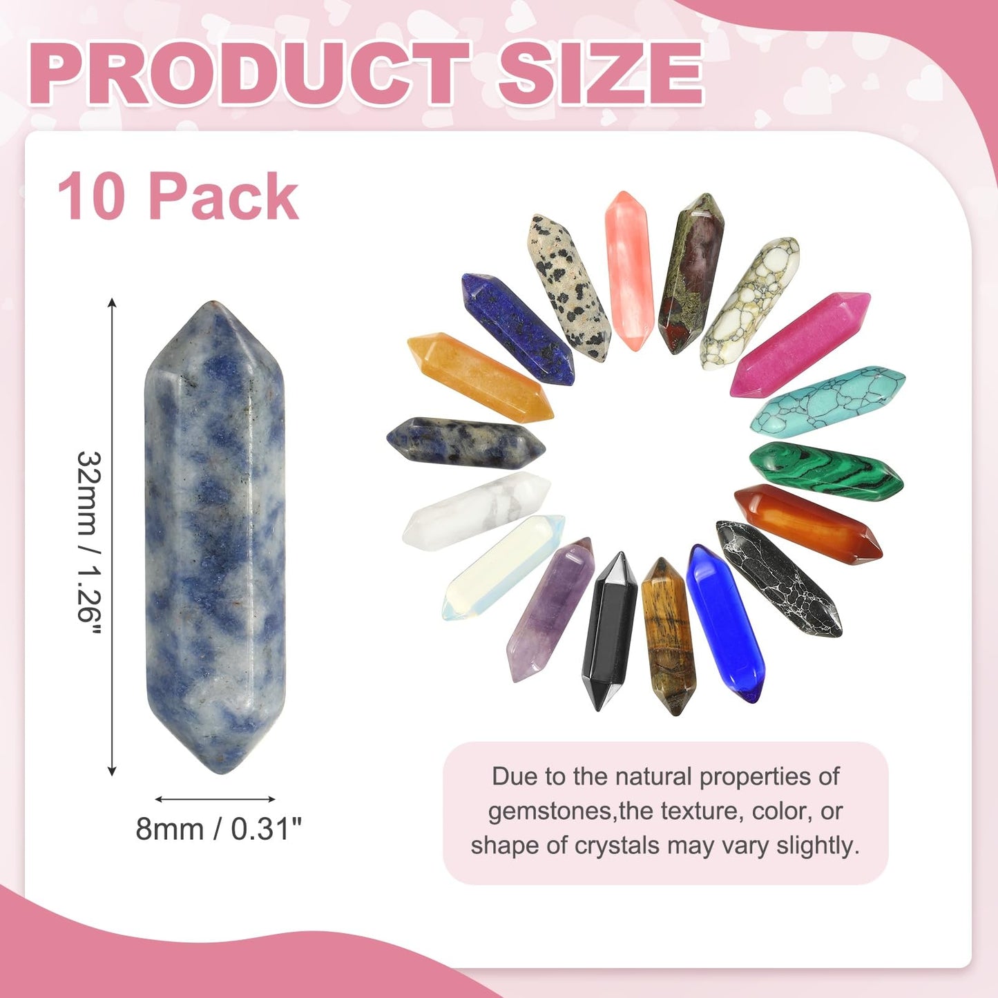 MECCANIXITY 10 Pack Blue Spotted Quartz Crystals, Polished Crystals Bulk Hexagonal Shaped Meditation Gemstone for Jewelry Making Energy Balance Accessories Gifts