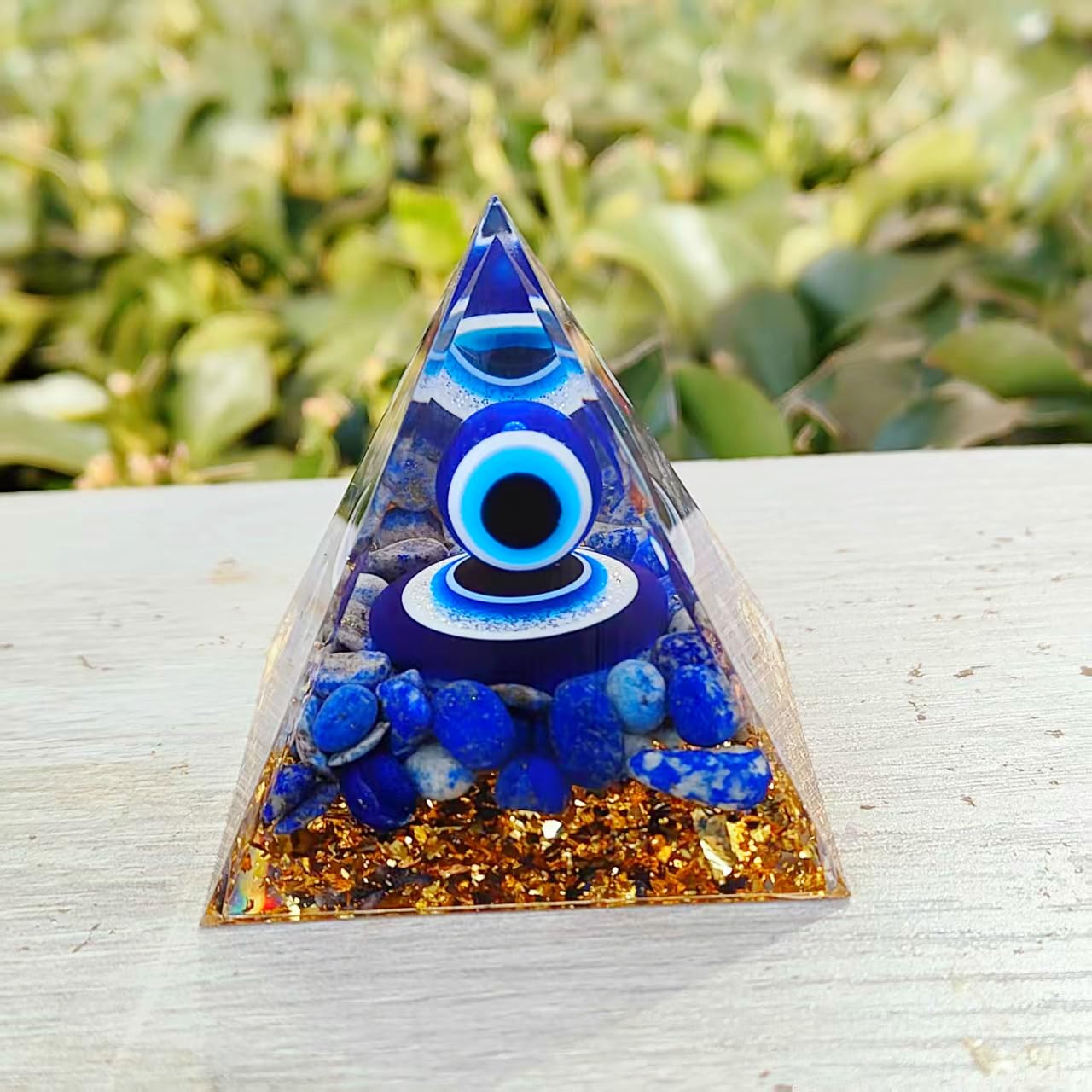 ycyingcheng Moonstone Crystal Orgone Pyramid Ogan Crystal Energy Tower, Nature Reiki Chakra Crushed Stone Jewelry, Crystal Pyramid for Home Decor (Lapis Lazuli)