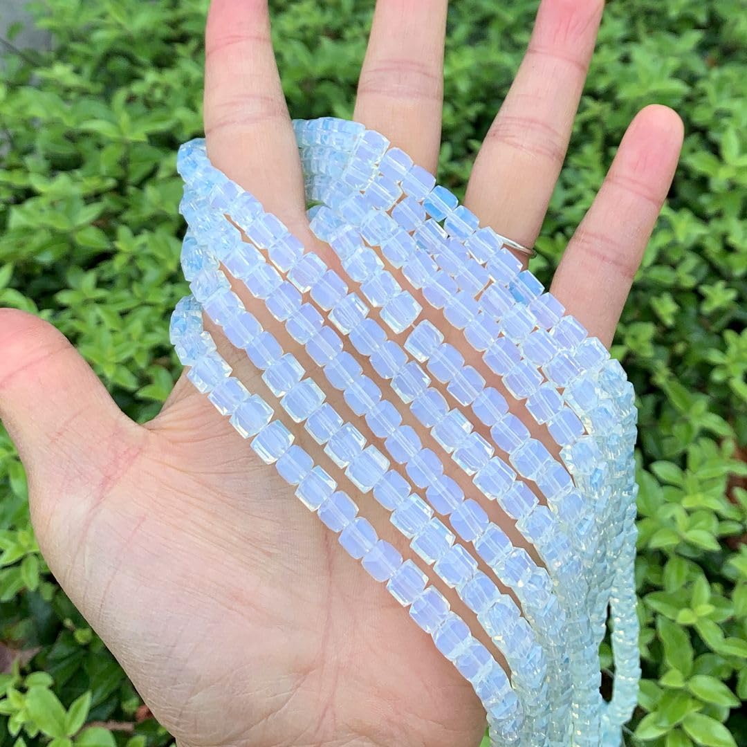 200pcs Czech Faceted Cube Crystal Glass Loose Beads Spacer Bulk 6mm (0.24 Inch) White Opal for DIY Jewelry Craft Making CCC634