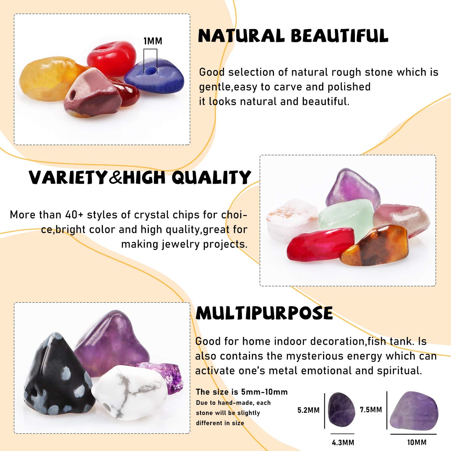 500 pcs Natural Chip Stone Beads, White Crystal 5-8 mm Irregular Gemstones Healing Crystal Loose Rocks Bead Hole Drilled for Jewelry Making Bracelet
