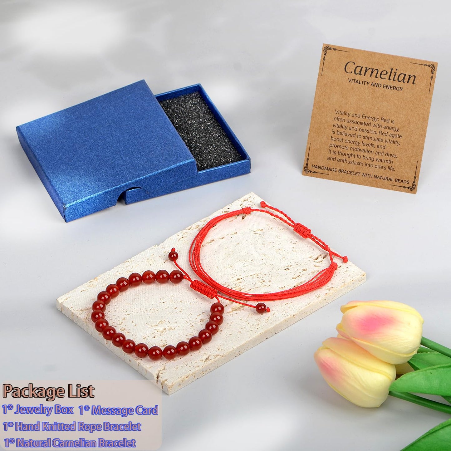 LPBeads 8mm Red Carnelian Bracelet with Handmade Rope Bracelet Size Adjustable Natural Stone Crystal Healing Bracelets Gifts for Unisex Adults