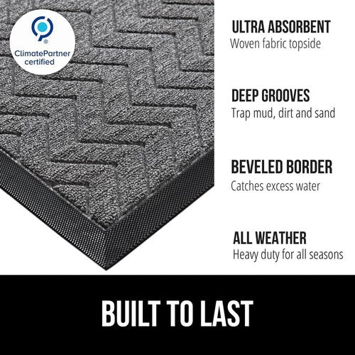 GORILLA GRIP Waterproof All-Season WeatherMAX Doormat - Natural Rubber, Stain & Fade Resistant, 29x17, Steel Chevron
