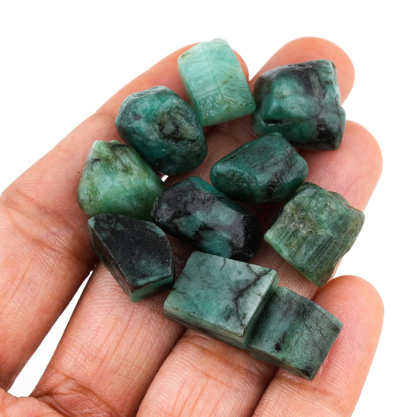 ColouredRocks 10pcs. Emerald Crystals, Raw Stones, Rough Gemstones, Jewelry Making Supply, Cabbing, Polishing, Cutting, DIY, Crafts (90+ carats.) (10-15mm)