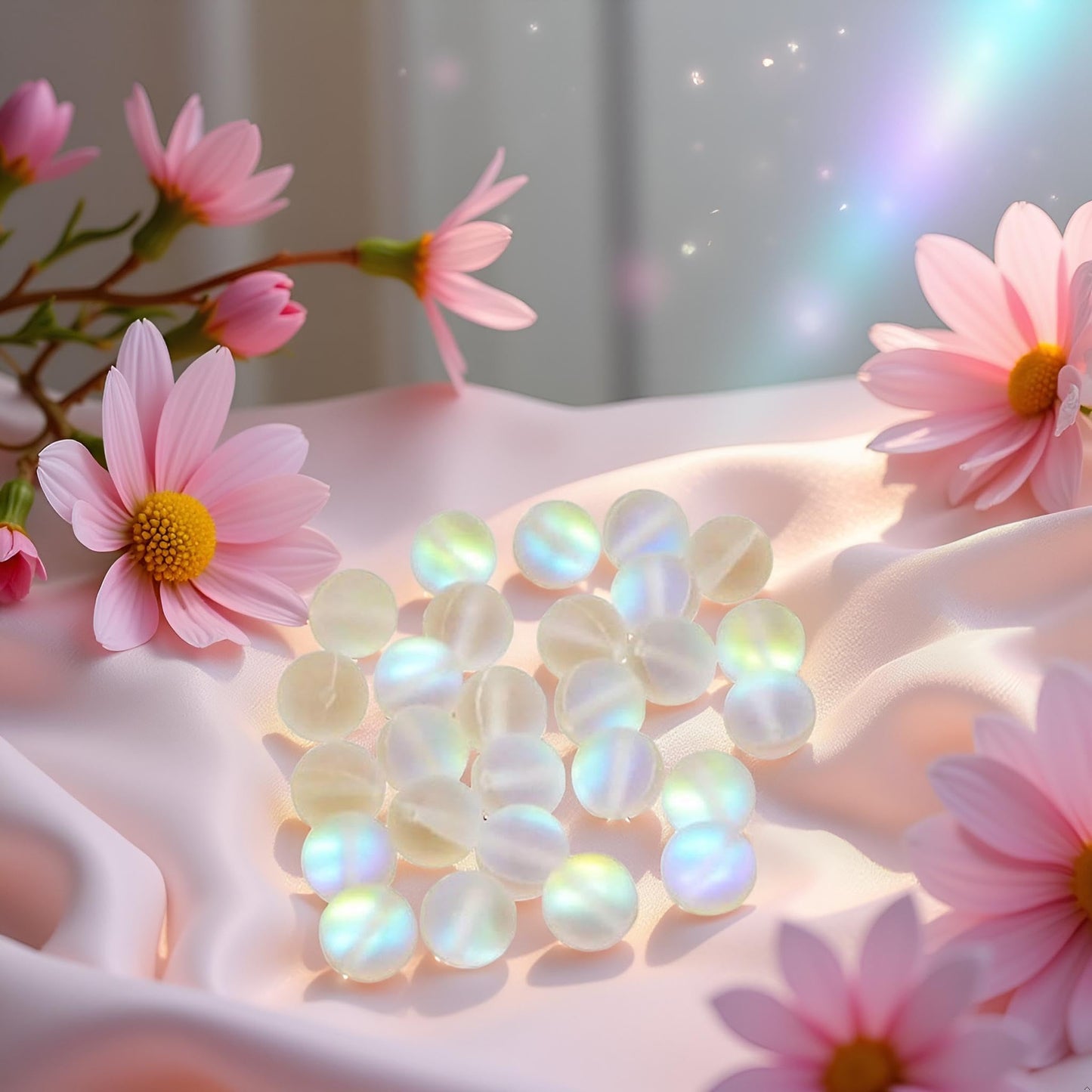 100 Pcs Matte Crystal Glass Beads Mermaid Aurora Beads Moonstone Beads for Jewelry Making 8mm