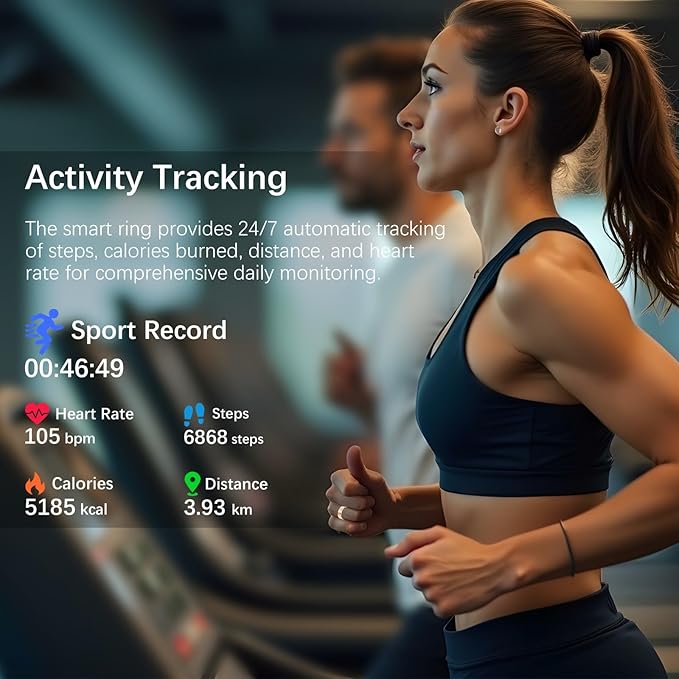 Smart Health Ring for Women Men, Fitness Tracker Ring with Heart Rate, Blood Oxygen, Sleep Tracker, Step Tracker, No Subscription Fee, IP68 Waterproof Smart Ring for iPhone & Android (Rose Gold, 6#)