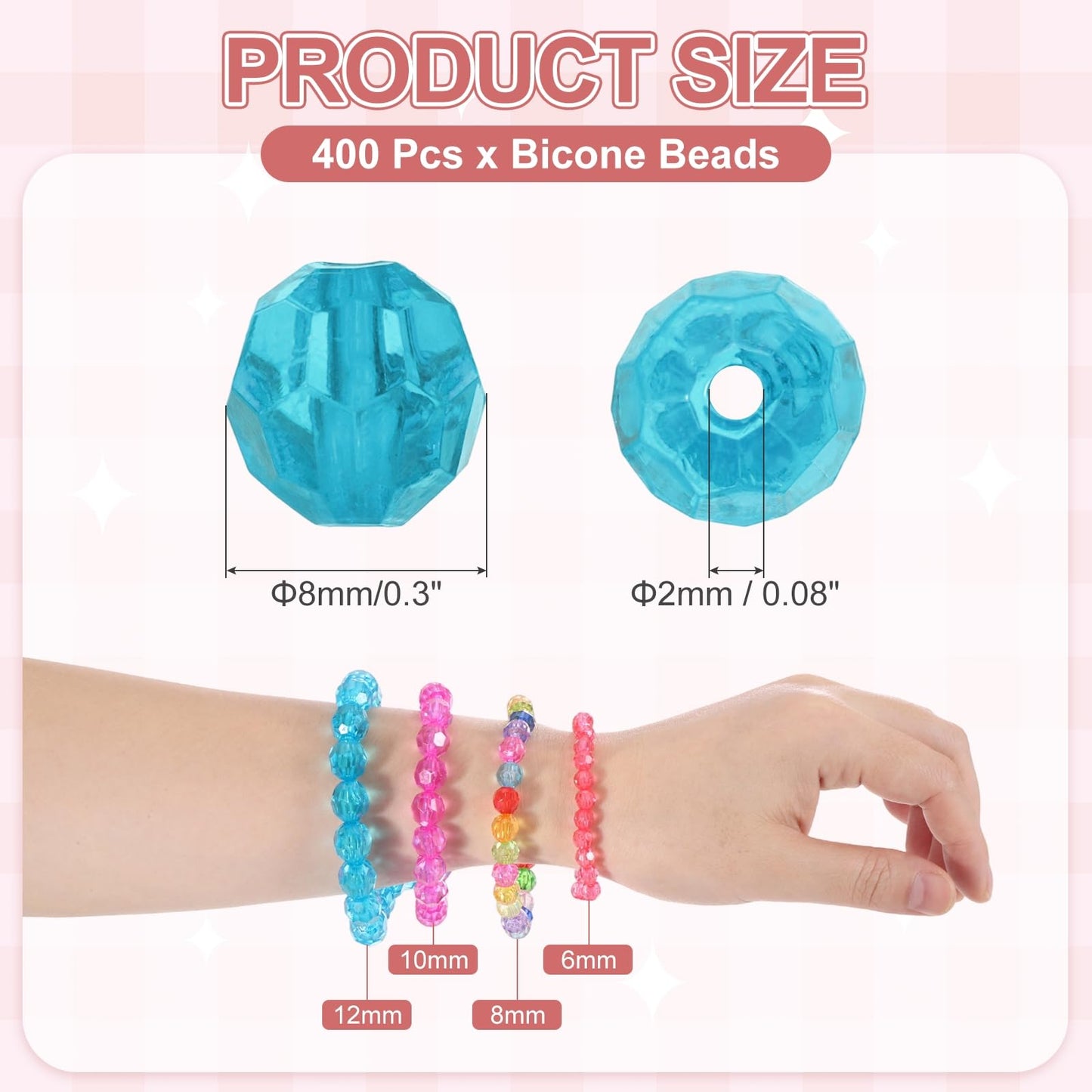 MECCANIXITY 400pcs Czech Faceted Bicone Beads 8mm Glass Spacer Bead Bulk for Jewelry Making & DIY Craft, Deep Lake Blue