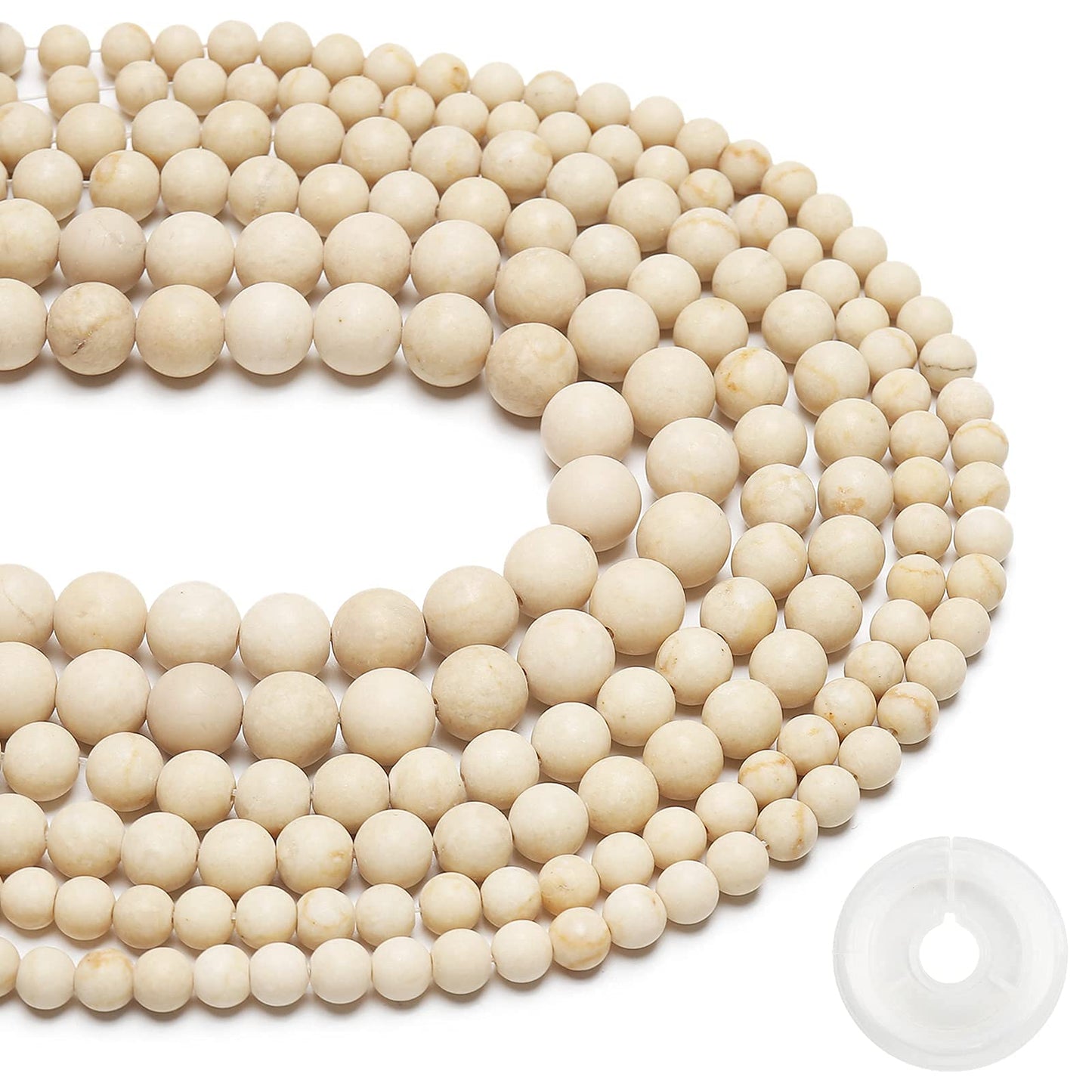Natural Matte Fossil Jasper Beads, 8MM Round Frosted Unpolished Loose Gemstone Beads for Bracelet Necklace Jewelry Making, Energy Stone Healing Power with Stretch Beading Cord