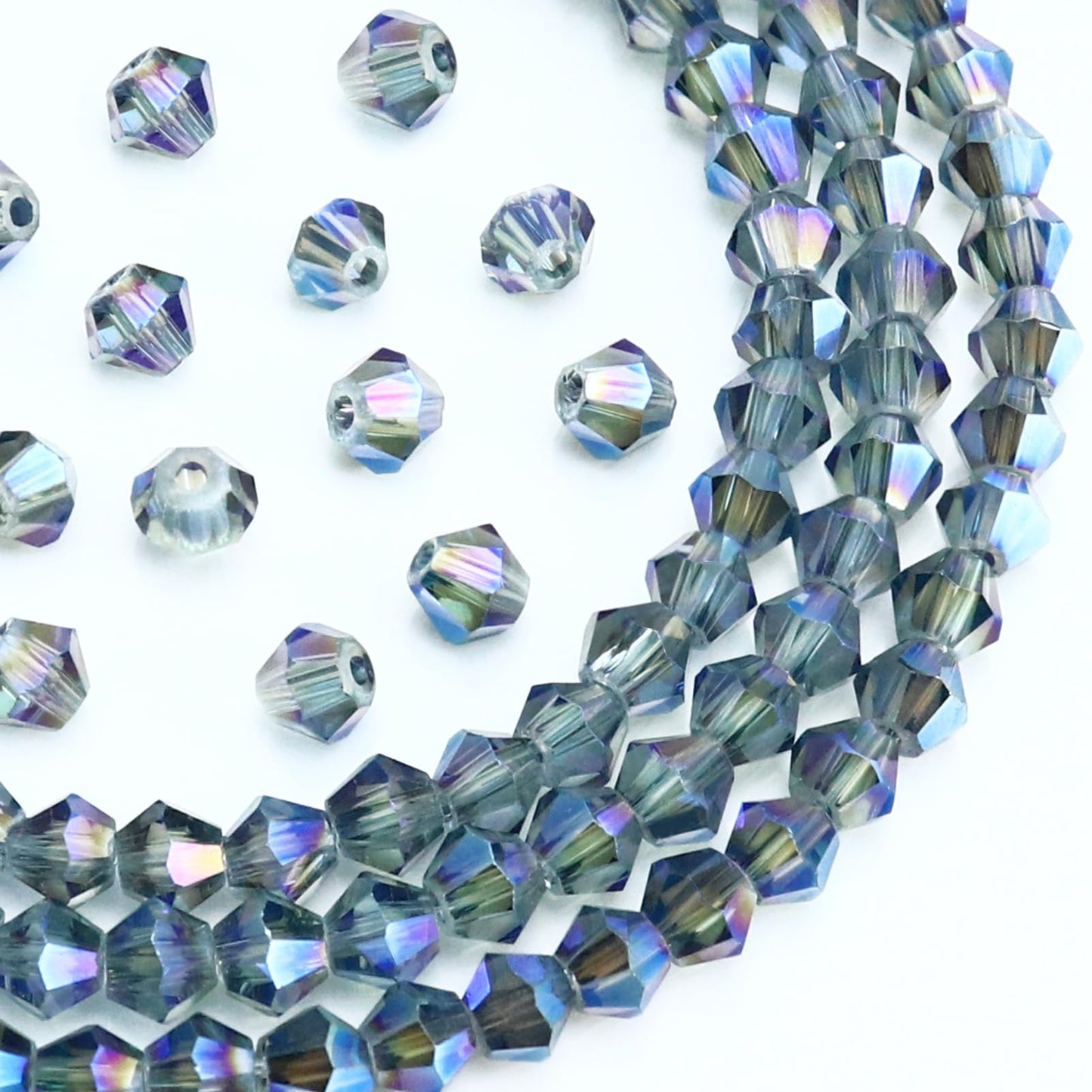 Dowarm 250PCS 6MM Faceted Bicone Crystal Beads for Crafts, Jewelry Making, DIY Bracelet, Necklace, Dolls, Wine Charms, Wind Chimes, Suncatchers, Loose Spacer Glass Beads, Transparent Blue